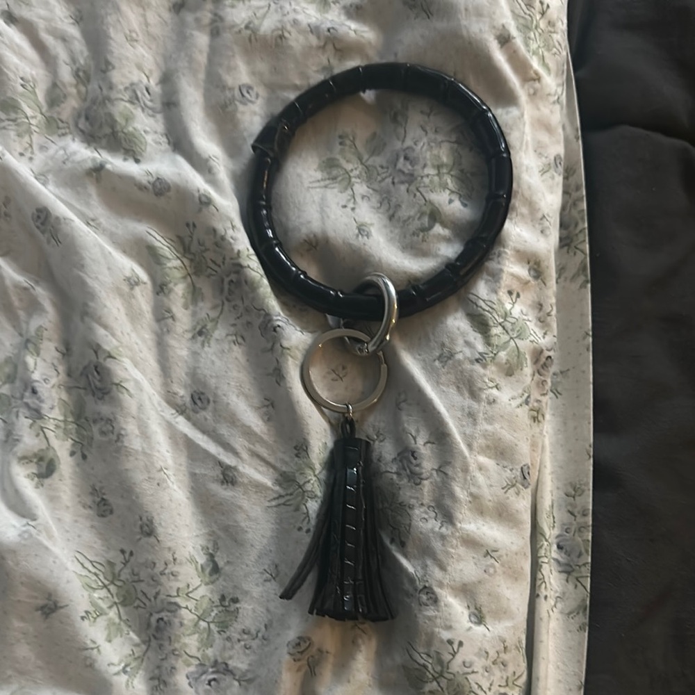 Black Leather Tassel Keychain Bracelet